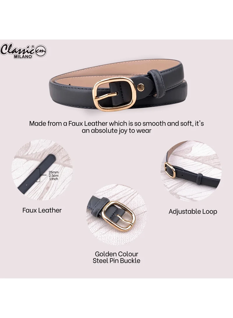 Classic Milano Grey (SGPU18) Classic Milano Women's Belt with Gift Box; Faux Leather Ladies Belt for Dresses, Jeans & Gowns; Stylish Womens Belt; Adjustable Girls Belt; Belt for Women | Full Length: 110 CM (Free Size - Fits up to the waist of 40 Inches / 100 CM) for Women | Best Price UAE