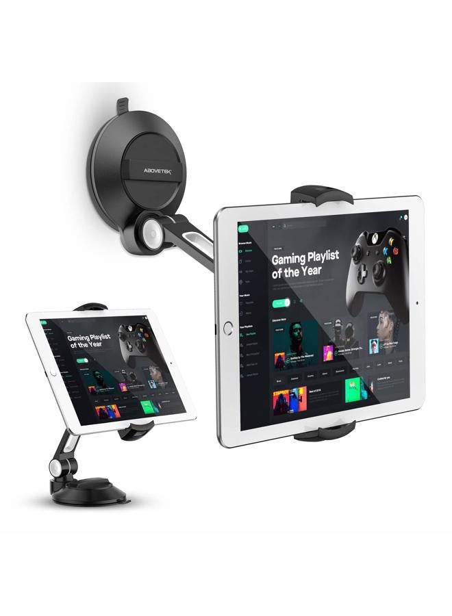 AboveTEK iPad Suction Mount, Phone Tablet Stand Holder with Suction Cup Fits 4"-11" Tablet/Phone/iPad Mini/Air, Sticky iPads Mount on Window Bathroom Mirror, for Car Truck Windshield Boat (Black) - Image 1