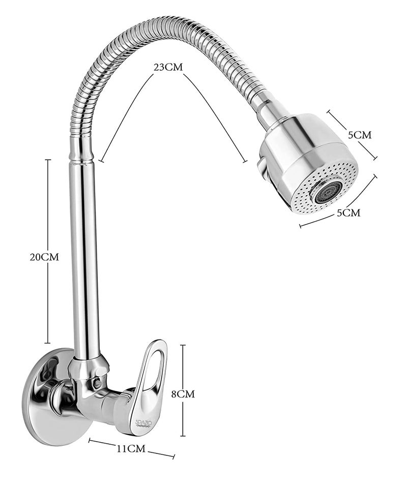 SPAZIO Hexa Flexo Sink CockSink Faucet with Swivel Shower Spout Flxo Play with 360 Degree Revolving Hose Dual Flow Type HotCold Water Tap with Wall Flange Bib Tap Faucet - Image 3