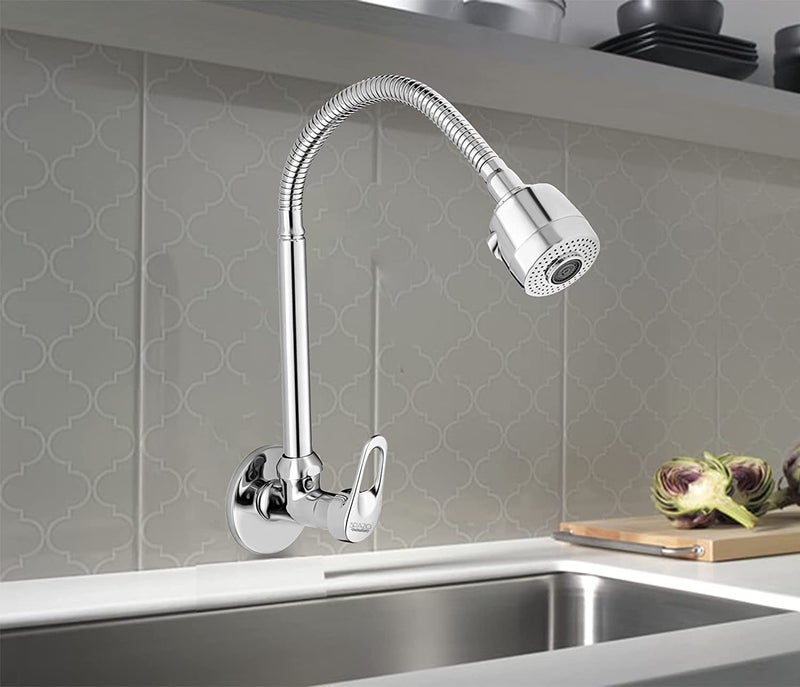 SPAZIO Hexa Flexo Sink CockSink Faucet with Swivel Shower Spout Flxo Play with 360 Degree Revolving Hose Dual Flow Type HotCold Water Tap with Wall Flange Bib Tap Faucet - Image 5