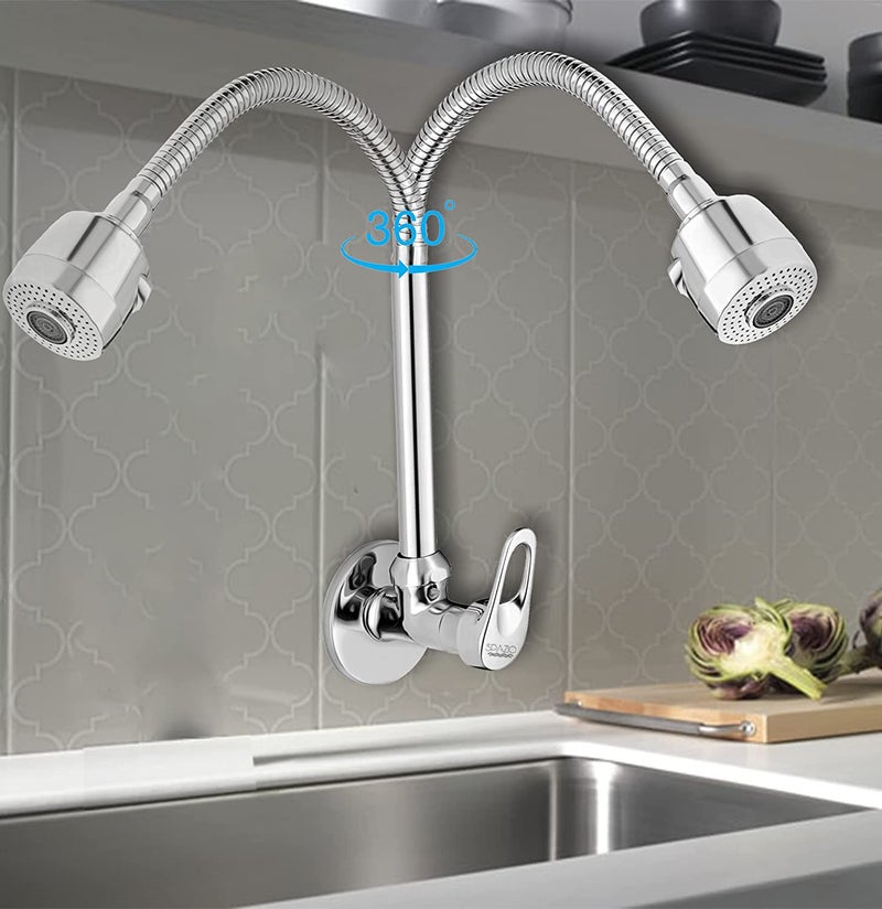 SPAZIO Hexa Flexo Sink CockSink Faucet with Swivel Shower Spout Flxo Play with 360 Degree Revolving Hose Dual Flow Type HotCold Water Tap with Wall Flange Bib Tap Faucet - Image 4