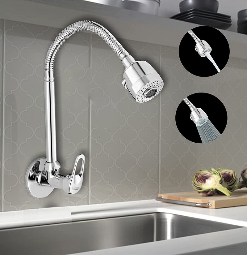 SPAZIO Hexa Flexo Sink CockSink Faucet with Swivel Shower Spout Flxo Play with 360 Degree Revolving Hose Dual Flow Type HotCold Water Tap with Wall Flange Bib Tap Faucet - Image 2