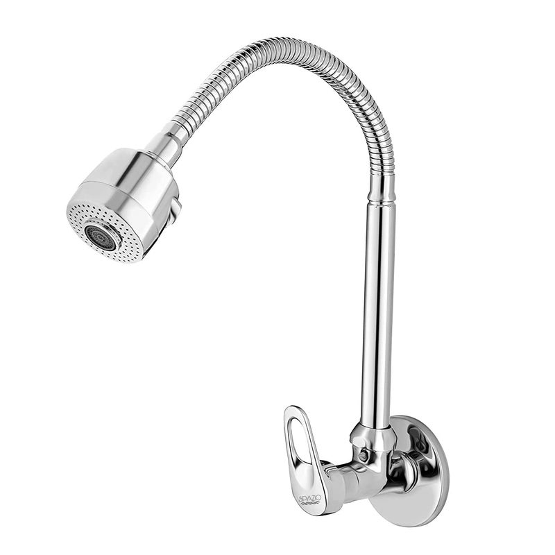 SPAZIO Hexa Flexo Sink CockSink Faucet with Swivel Shower Spout Flxo Play with 360 Degree Revolving Hose Dual Flow Type HotCold Water Tap with Wall Flange Bib Tap Faucet - Image 1