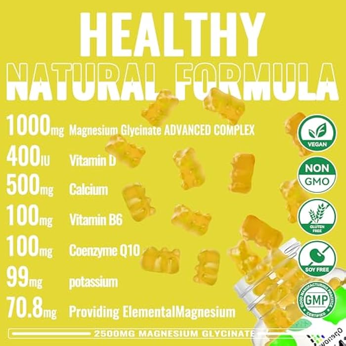 Openovomins Magnesium Glycinate Gummies 2500mg - Sugar Free Magnesium Potassium Supplement with Vitamin D, B6, CoQ10 for Calm Mood & Sleep Support - 90 Lemon Gummies - Image 2
