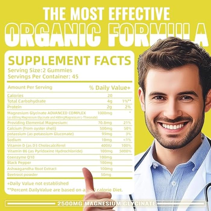 Openovomins Magnesium Glycinate Gummies 2500mg - Sugar Free Magnesium Potassium Supplement with Vitamin D, B6, CoQ10 for Calm Mood & Sleep Support - 90 Lemon Gummies - Image 4