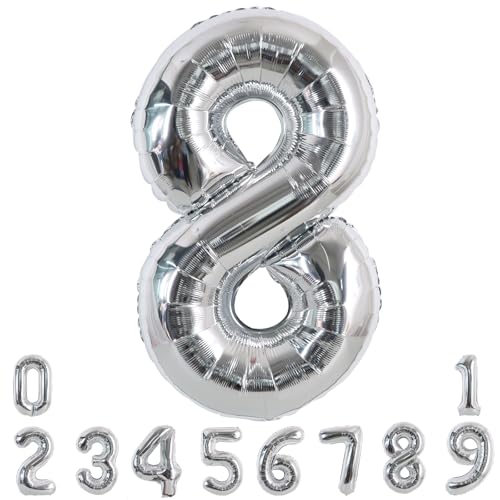 TONIFUL 40 Inch Silver Large Numbers Balloons 09 Number 8 Digital 8 Helium Foil Mylar Big Number Balloons for 2026 Graduation New Year Eve Birthday Party Anniversary Supplies Decorations - Image 1