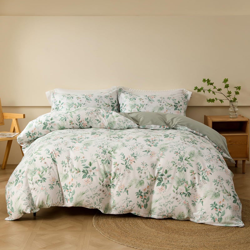 OAITE Duvet Cover Set,100% Cotton Comforter Cover with Floral Pattern Duvet Cover Set,Soft Bedding Set Includes with 3 Piece (2 Pillow Shams,1 Duvet Cover) - Image 1