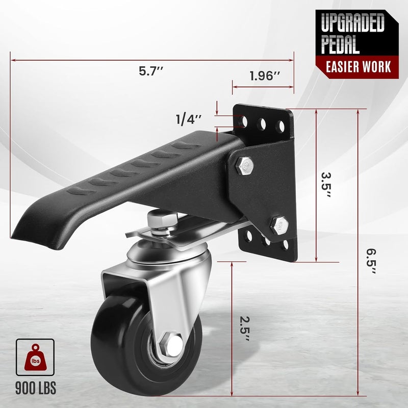 SPACECARE Workbench Casters Retractable Casters Kit 900Lbs, 4 Heavy Duty Casters Side Mounted All Steel Construction Urethane, Bonus Install Template, 4 Pack - Image 2