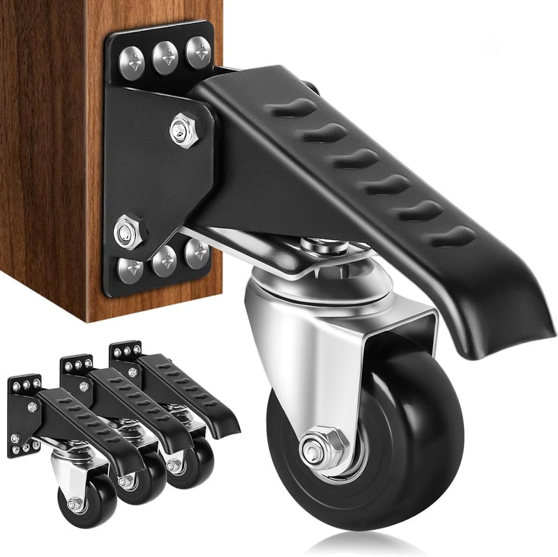SPACECARE Workbench Casters Retractable Casters Kit 900Lbs, 4 Heavy Duty Casters Side Mounted All Steel Construction Urethane, Bonus Install Template, 4 Pack - Image 1