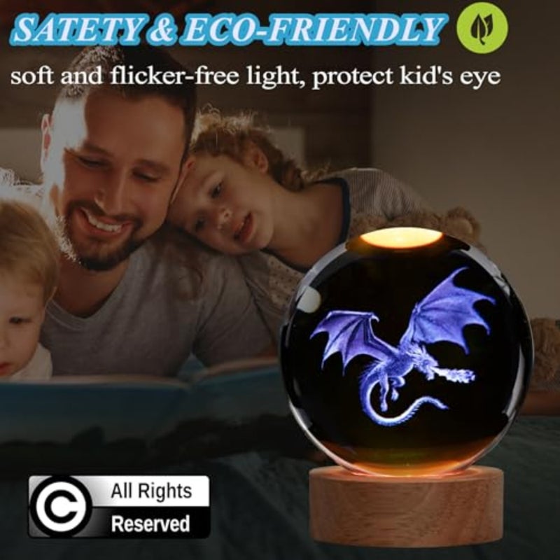 Dragon Night Light, .5 Inch 80mm K9 Crystal D Lamp with Remote for Birthday Xmas Cool Figurines Dragon Gifts for Room Decor Boys Girls - Image 5