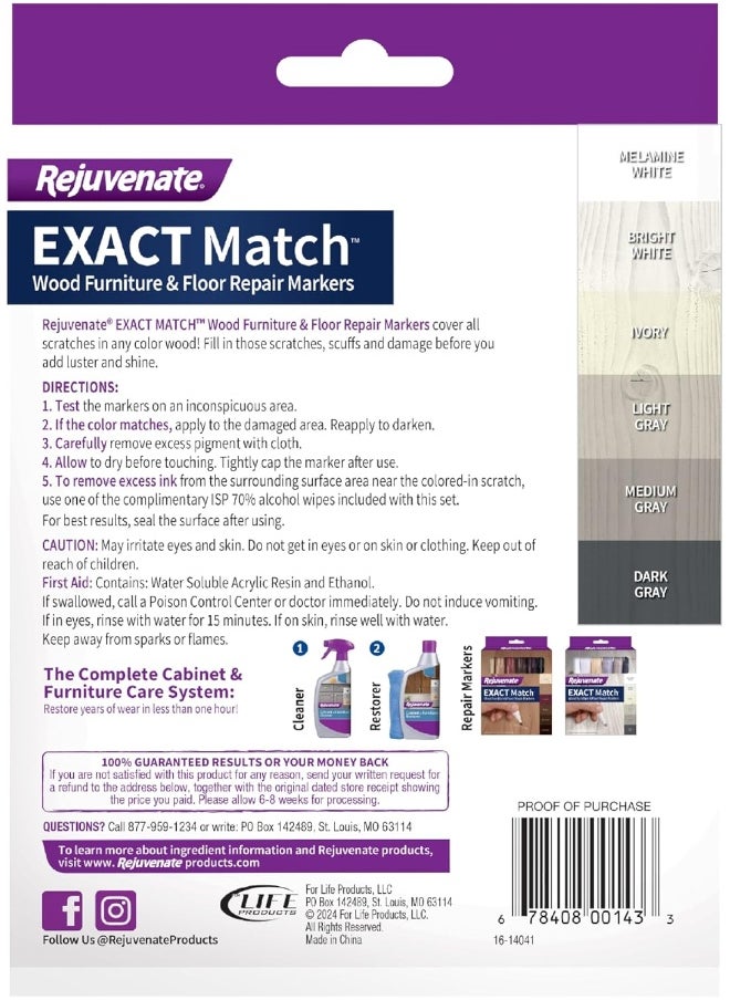 Rejuvenate Rejuvenate Exact Match Wood Furniture and Wood Floor Repair Markers for White Furniture & Gray Furniture and Floors - 6 Colors  - Image 3