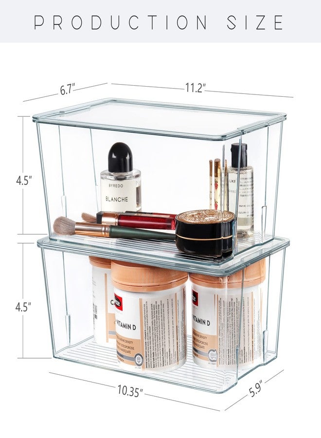 Hudgan Clear Plastic Storage Organizer Bins with Acrylic Lids for Home Office, Kitchen, Cupboard, Pantry Shelves, Medicine Cabinet, Craft Rooms - 4.5-Inches Tall - 4 Pack - Image 3