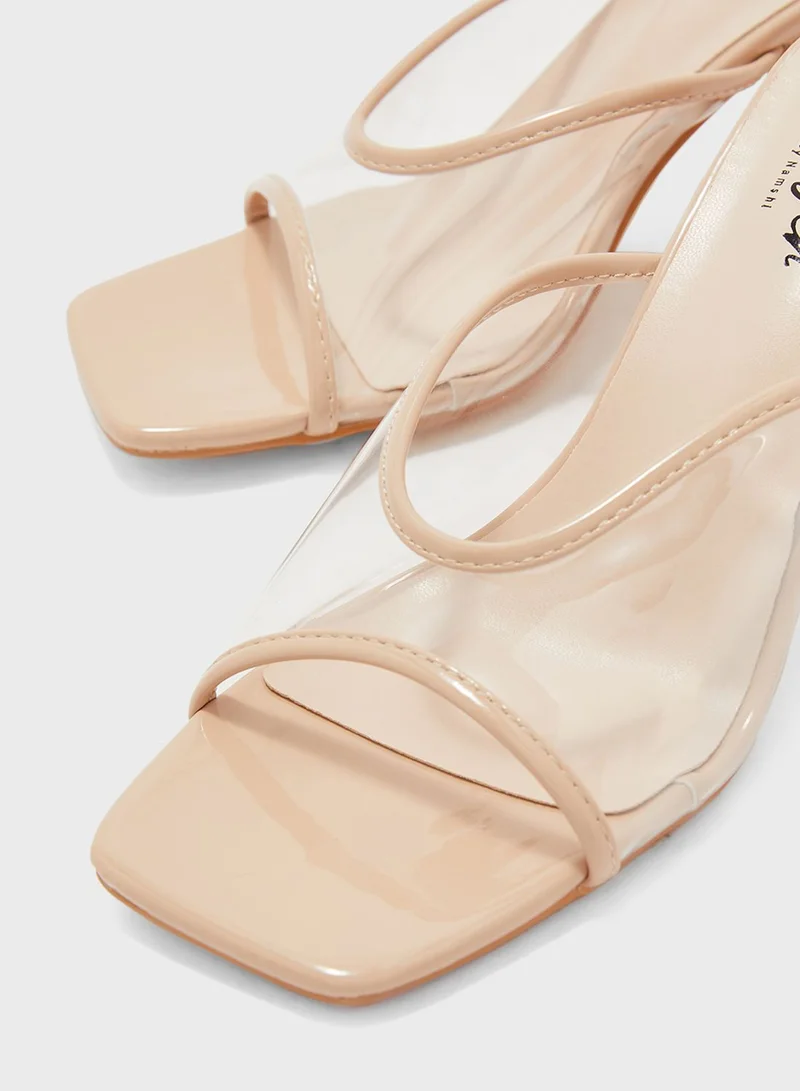 جينجر Metallic Trim Clear Strap Mule Sandal