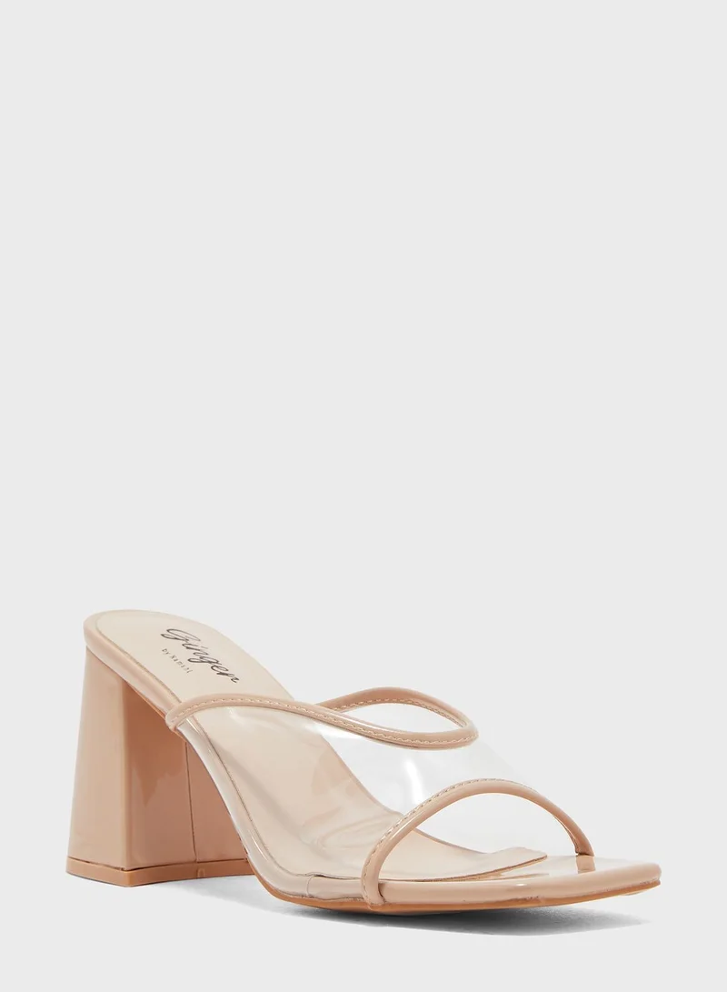 جينجر Metallic Trim Clear Strap Mule Sandal