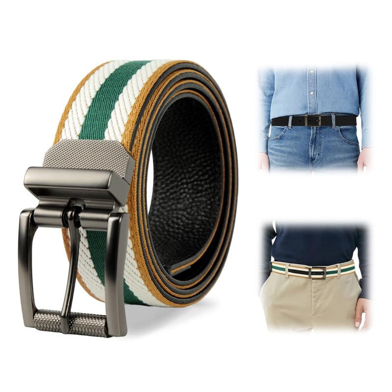 ELEPHANTBOAT® Belt for Men, PU Leather, Double-Sided, Alloy Buckle, 35-37in Two-Way Styling for Office or Casual Looks, Secure Tuck and Pin Closure, PU Leather, Adjustable Fit