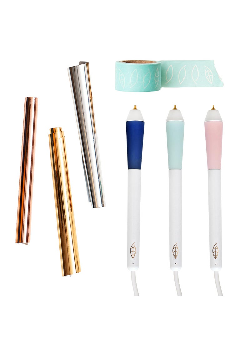 We R Memory Keepers We R Memory Keepers Foil Quill Tool Freestyle Starter Kit, Includes Fine, Standard, and Bold Tip Pens, Foil Rolls in Gold, Silver, Copper, and Placement Tape DIY Scrapbooks, Journals, Planners, Cards  - Image 1