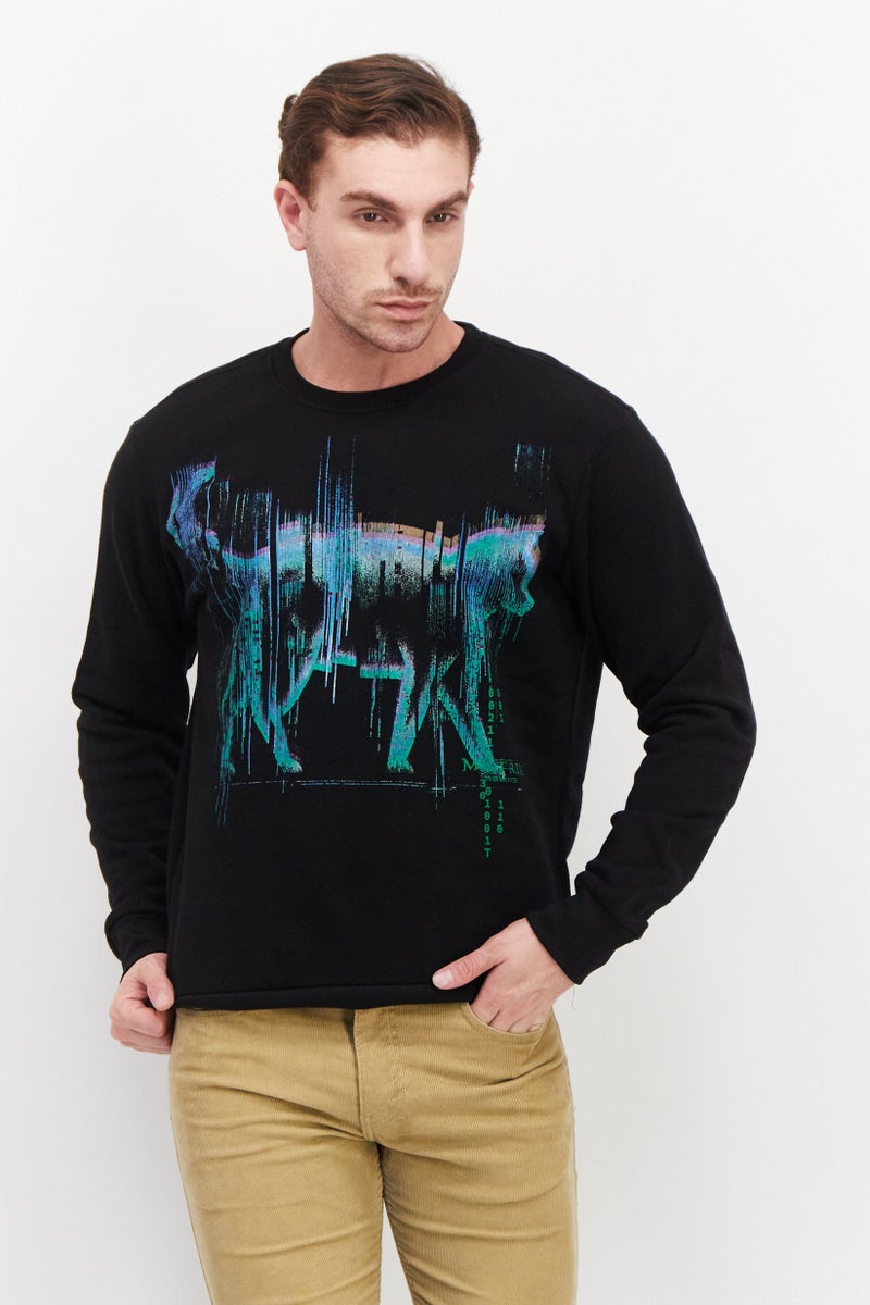 DIFUZED Men Long Sleeve Graphic Print Sweatshirt, Black Combo - Image 1