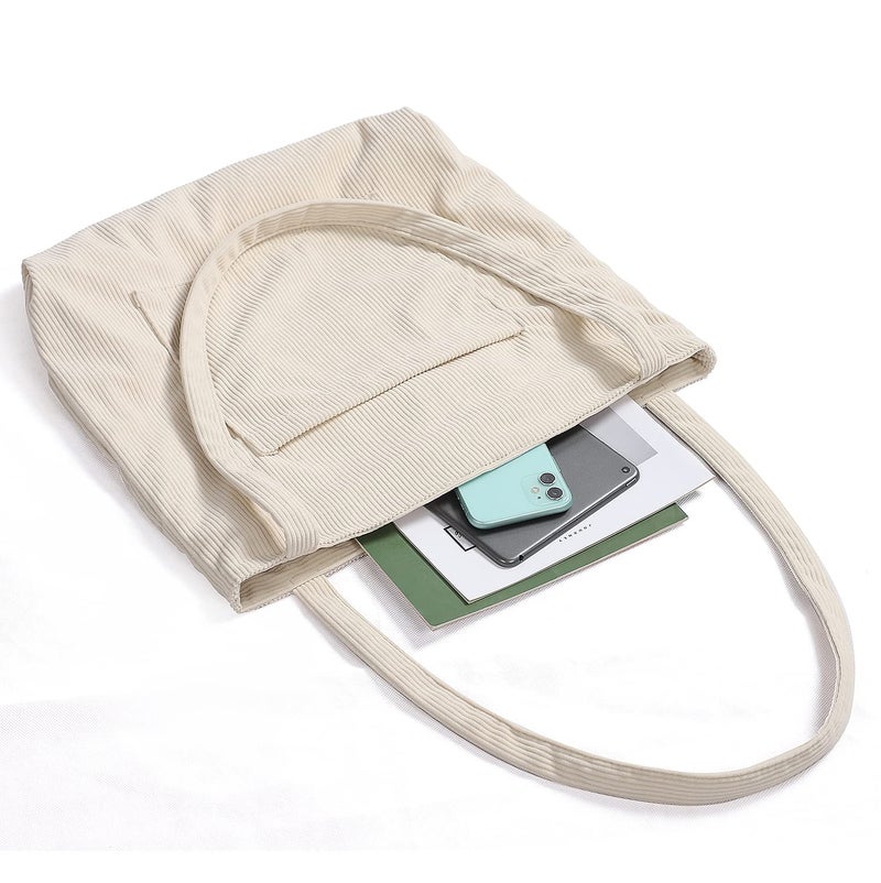 WantGor Women Corduroy Tote, Large Shoulder Hobo Bags Casual Handbags Big Capacity Shopping Purses Work Bag (Beige) - Image 3