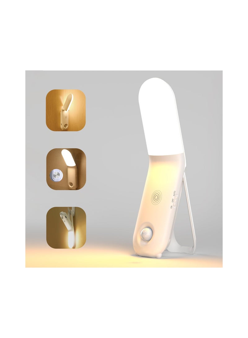 Motion Sensor Night Light, Dimmable Light with Touch Control, 270°Rotation Wall Mounted Rechargeable Portable for Bedroom, Cabinet (with 3 Color & 10 Brightness) - Image 1