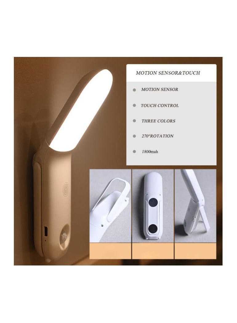Motion Sensor Night Light, Dimmable Light with Touch Control, 270°Rotation Wall Mounted Rechargeable Portable for Bedroom, Cabinet (with 3 Color & 10 Brightness) - Image 2