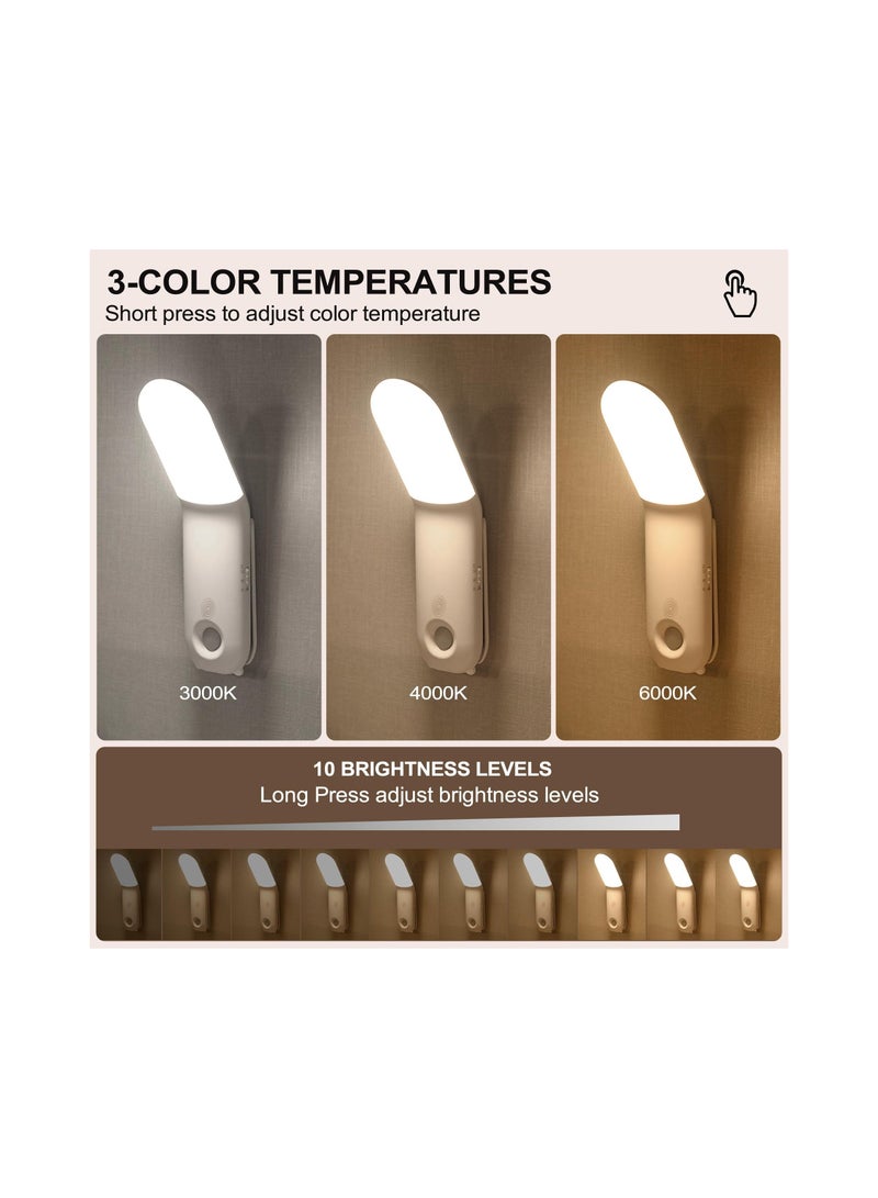 Motion Sensor Night Light, Dimmable Light with Touch Control, 270°Rotation Wall Mounted Rechargeable Portable for Bedroom, Cabinet (with 3 Color & 10 Brightness) - Image 4