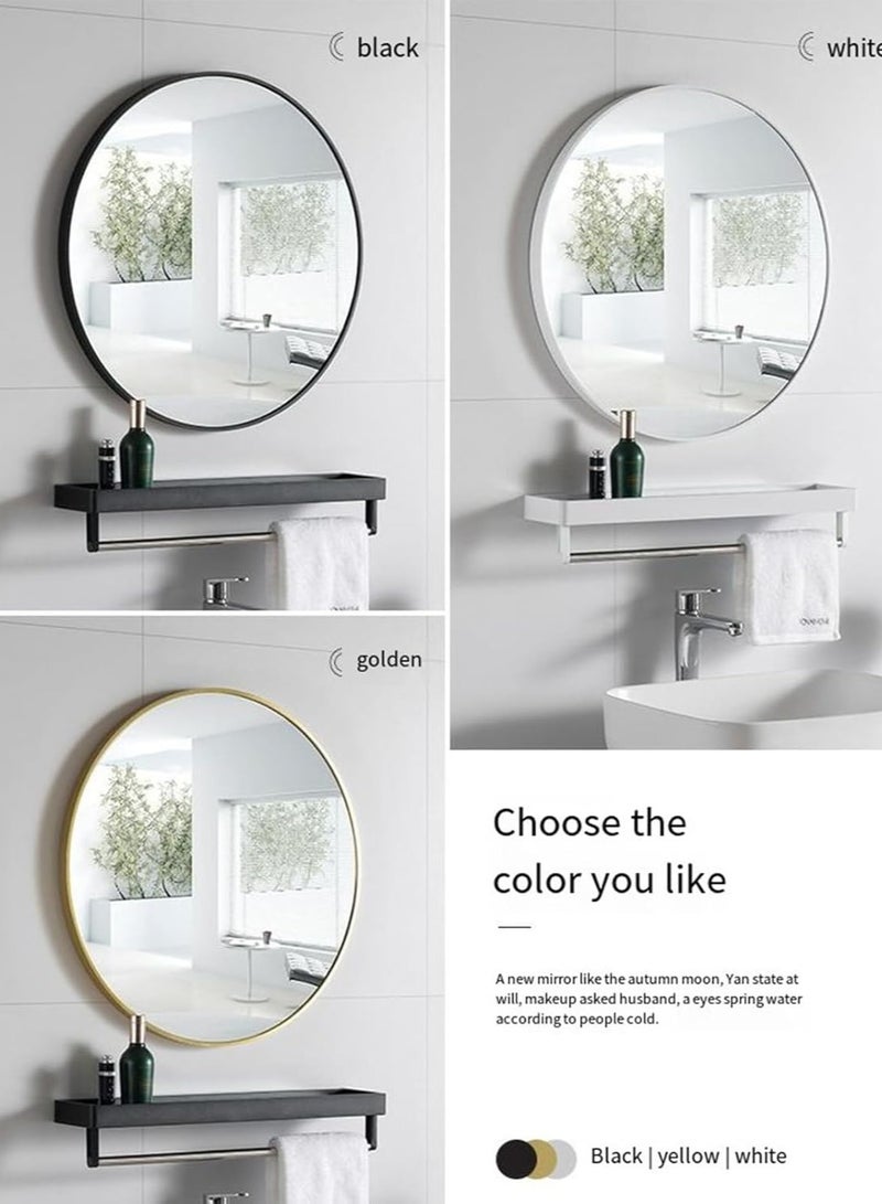 تراسل مرآة مستديرة مع رف، مرآة دائرية بإطار معدني، مرآة حائط للحمام، مرآة حمام، مرآة مثبتة على الحائط لديكور الحائط، غرفة المعيشة، غرفة النوم، الحمام - Image 4
