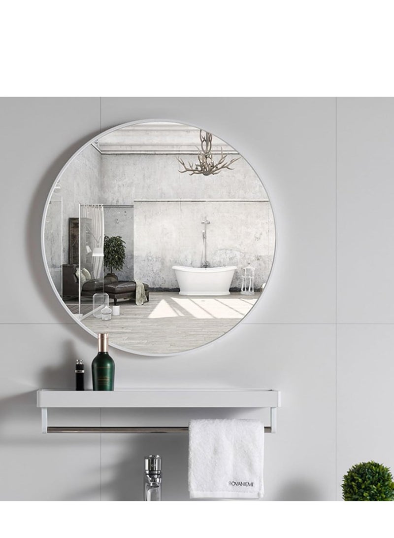 تراسل مرآة مستديرة مع رف، مرآة دائرية بإطار معدني، مرآة حائط للحمام، مرآة حمام، مرآة مثبتة على الحائط لديكور الحائط، غرفة المعيشة، غرفة النوم، الحمام - Image 1