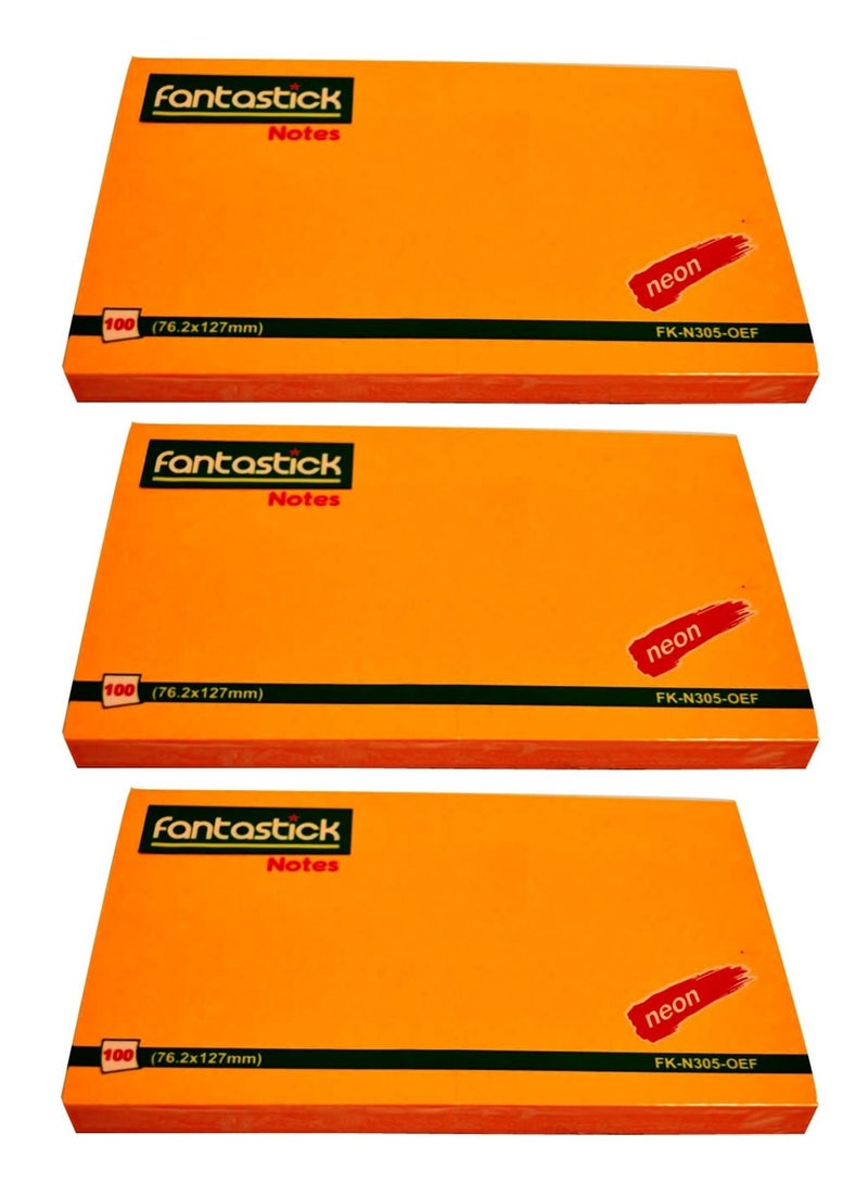Fantastick 3-Piece Sticky Notes 3x5 Inch Size Orange - Image 1