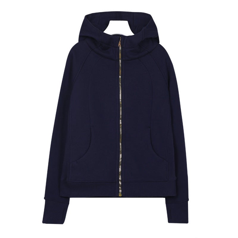 Women's Embroidered Hooded Full-Zip Fleece-Lined Slim Fit Yoga Jacket - Image 1