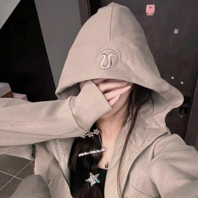 Women's Embroidered Hooded Full-Zip Fleece-Lined Slim Fit Yoga Jacket - Image 2