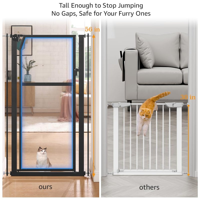 unipaws 56" Extra Tall Pet Gate, Clear Transparent Tall Cat Gate, 29.5-33.5" Wide No Drilling Pressure Mounted Dog Gate for Doorway, Hallway, Stairs, Black - Image 2