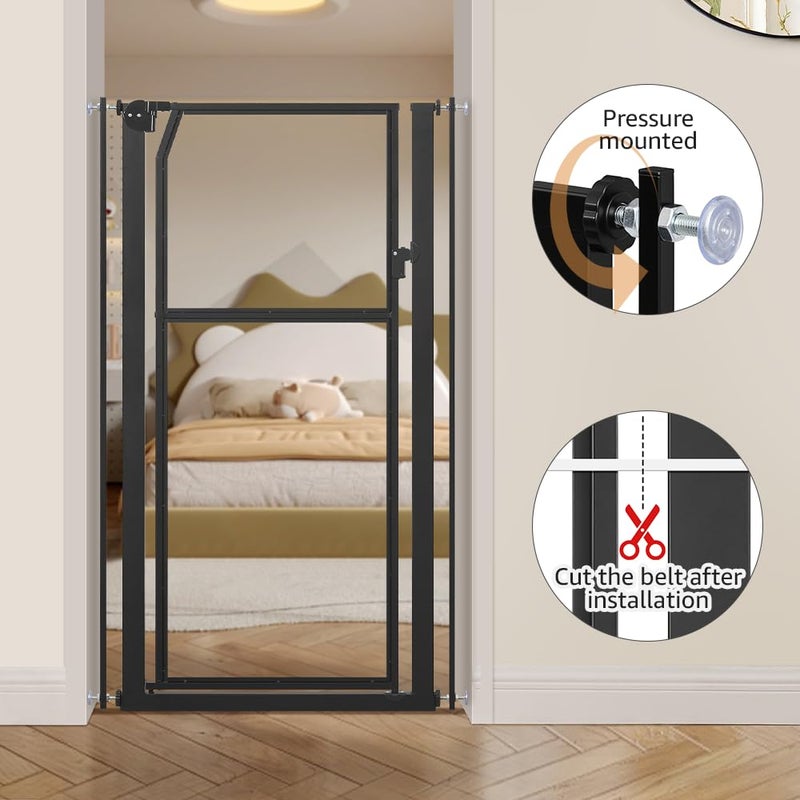 unipaws 56" Extra Tall Pet Gate, Clear Transparent Tall Cat Gate, 29.5-33.5" Wide No Drilling Pressure Mounted Dog Gate for Doorway, Hallway, Stairs, Black - Image 3