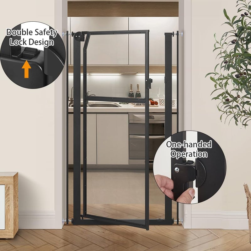 unipaws 56" Extra Tall Pet Gate, Clear Transparent Tall Cat Gate, 29.5-33.5" Wide No Drilling Pressure Mounted Dog Gate for Doorway, Hallway, Stairs, Black - Image 4