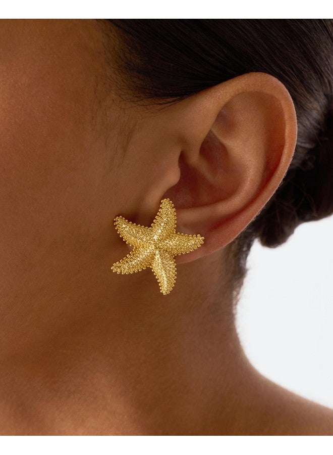 PAVOI PAVOI 14K Yellow Gold Plated Sterling Silver Posts Starfish Statement Earrings for Women | Chunky Ocean Starfish Stud Earrings | Hypoallergenic Jewelry - Image 2