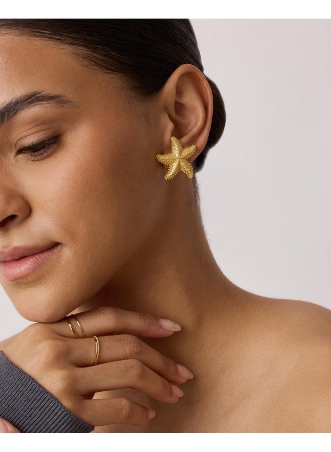 PAVOI PAVOI 14K Yellow Gold Plated Sterling Silver Posts Starfish Statement Earrings for Women | Chunky Ocean Starfish Stud Earrings | Hypoallergenic Jewelry - Image 4
