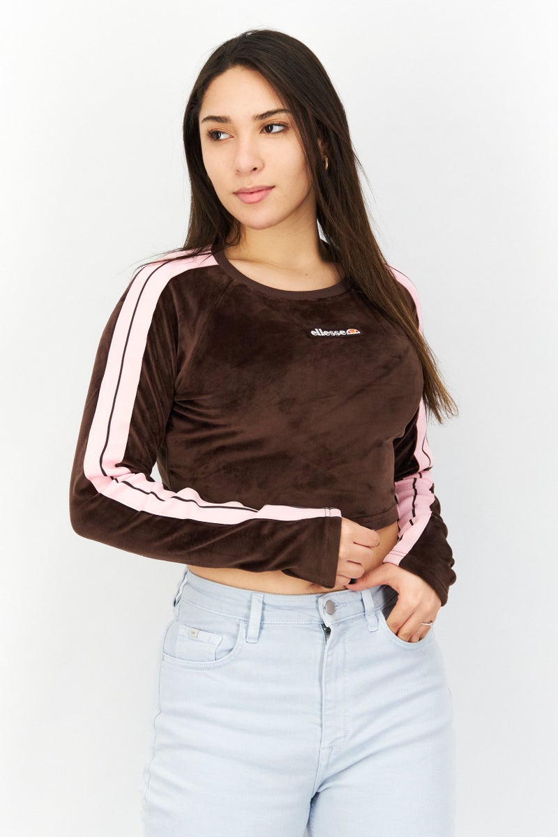 Ellesse Women Round Neck Long Sleeve Brand Logo Tops, Dark Brown - Image 1