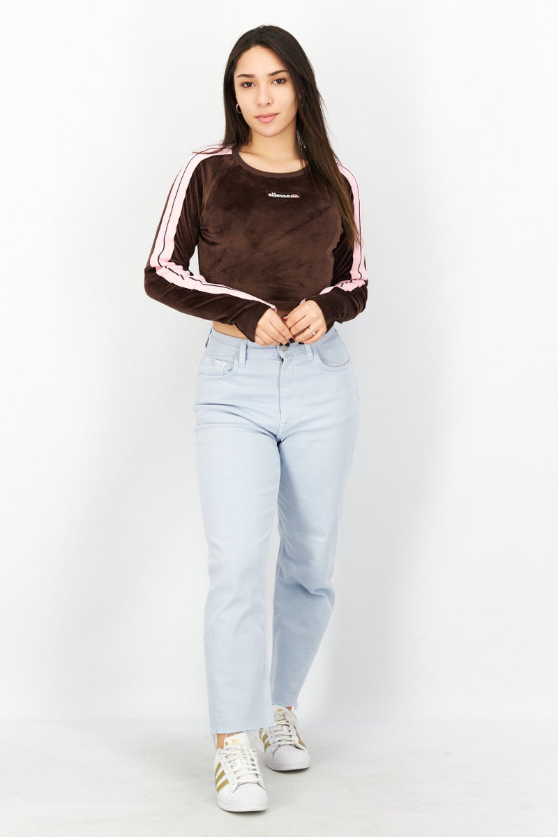 Ellesse Women Round Neck Long Sleeve Brand Logo Tops, Dark Brown - Image 4