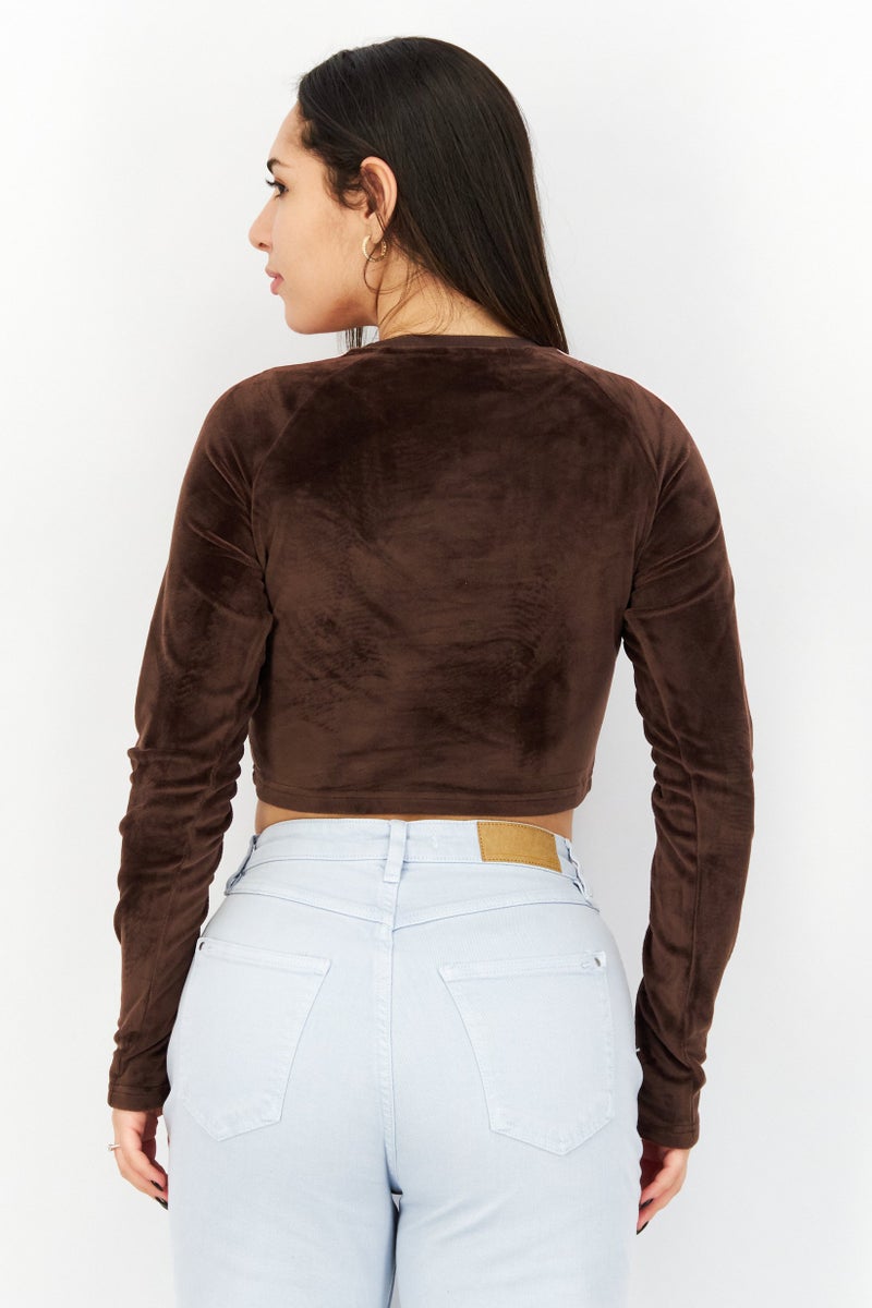 Ellesse Women Round Neck Long Sleeve Brand Logo Tops, Dark Brown - Image 2