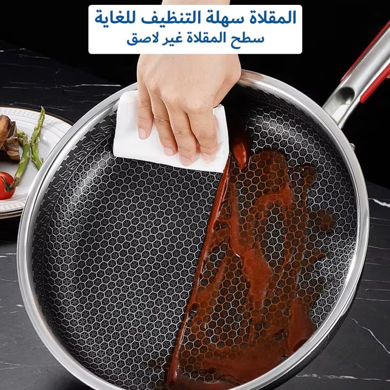elyassin Frying Pan 32CM Nonstick Wok With Glass Lid Induction Compatible Skillet For Stir Fry Saute Cooking Easy Clean Anti Warp Base Silver Kitchen Pan - Image 5