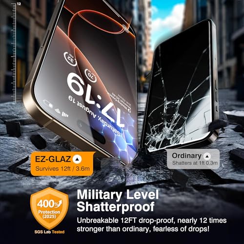 EZ-GLAZ 4-Pack Screen Protectors for iPhone 16 Pro[6.3"] Transparent HD Clear with Flawless Fit Kit + 2-Pack Camera Lens Protector, 15-Second Bubble-Free Installation, 9H Hardness, 12FT Military Grade Shatterproof, Scratch Resistant, Tempered Glass - Image 5