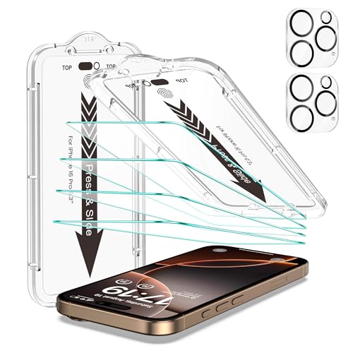 EZ-GLAZ 4-Pack Screen Protectors for iPhone 16 Pro[6.3"] Transparent HD Clear with Flawless Fit Kit + 2-Pack Camera Lens Protector, 15-Second Bubble-Free Installation, 9H Hardness, 12FT Military Grade Shatterproof, Scratch Resistant, Tempered Glass - Image 1
