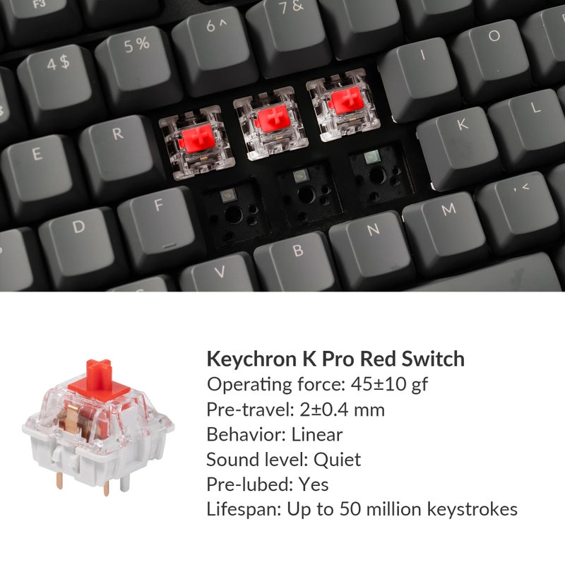 Keychron K10 Full Size Layout White LED Backlit Hot-Swappable Mechanical Keyboard for Mac Windows, Multitasking 104-Key Bluetooth Wireless/USB Wired Computer Keyboard with Gateron G Pro Red Switch - Image 2