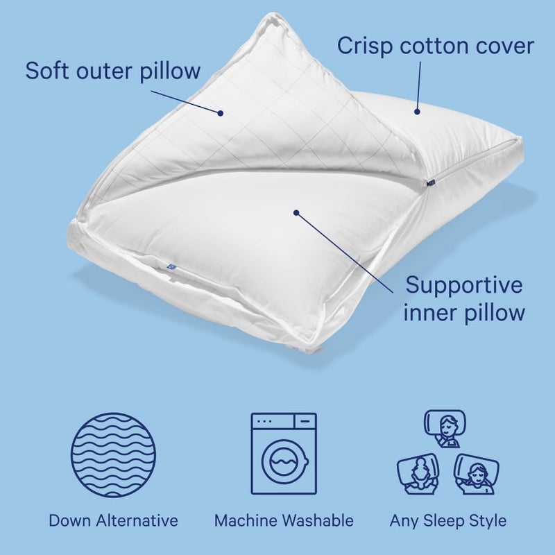 Casper Sleep Original Pillow 2-Pack, King Size â€“ Medium Soft Feel, Down-Alternative Fill, Supports Side, Back & Stomach Sleepers, Neck Pain Relief, Machine Washable - Image 2