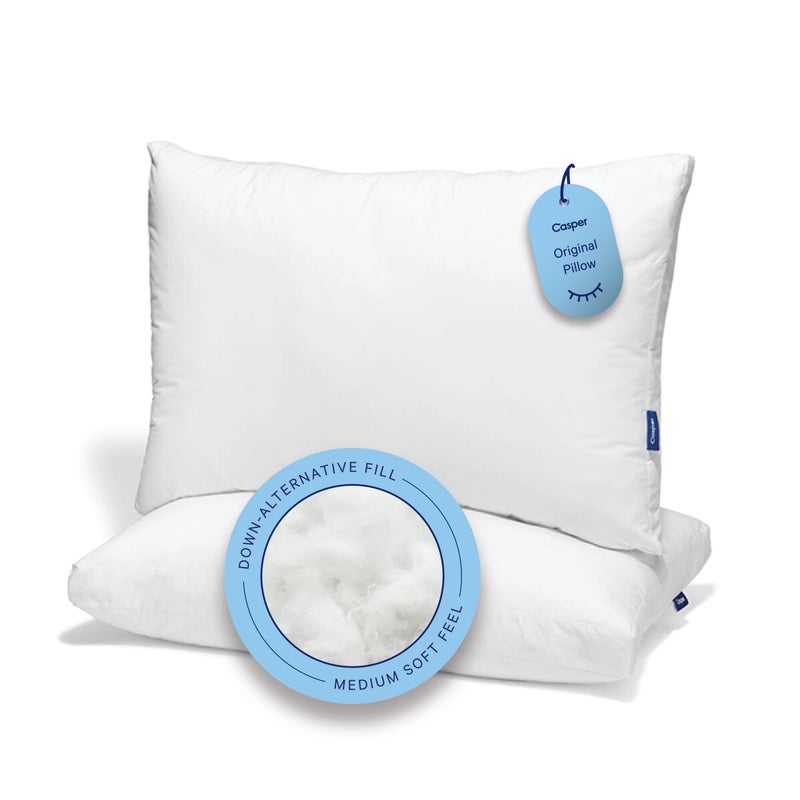 Casper Sleep Original Pillow 2-Pack, King Size â€“ Medium Soft Feel, Down-Alternative Fill, Supports Side, Back & Stomach Sleepers, Neck Pain Relief, Machine Washable - Image 1