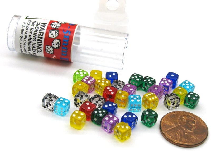 Koplow Games Tiny Dice - Deluxe Transparent 30pc Assorted Colors - Image 1