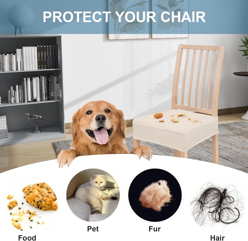 smiry Stretch Jacquard Seat Covers for Dining Room Chairs Set of 6, Removable Washable Chair Seat Protector Slipcovers, No Rear Covers, Beige - Image 4