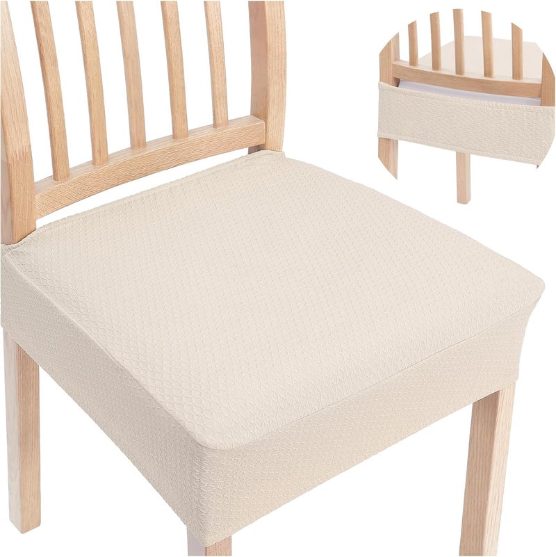 smiry Stretch Jacquard Seat Covers for Dining Room Chairs Set of 6, Removable Washable Chair Seat Protector Slipcovers, No Rear Covers, Beige - Image 1