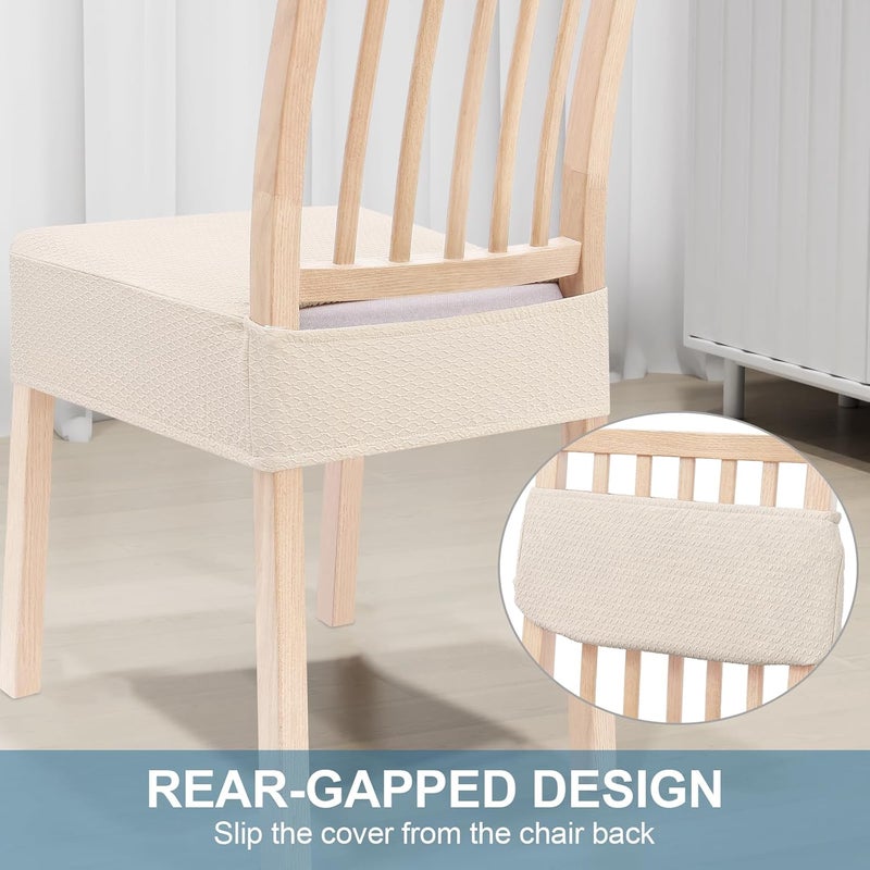 smiry Stretch Jacquard Seat Covers for Dining Room Chairs Set of 6, Removable Washable Chair Seat Protector Slipcovers, No Rear Covers, Beige - Image 3