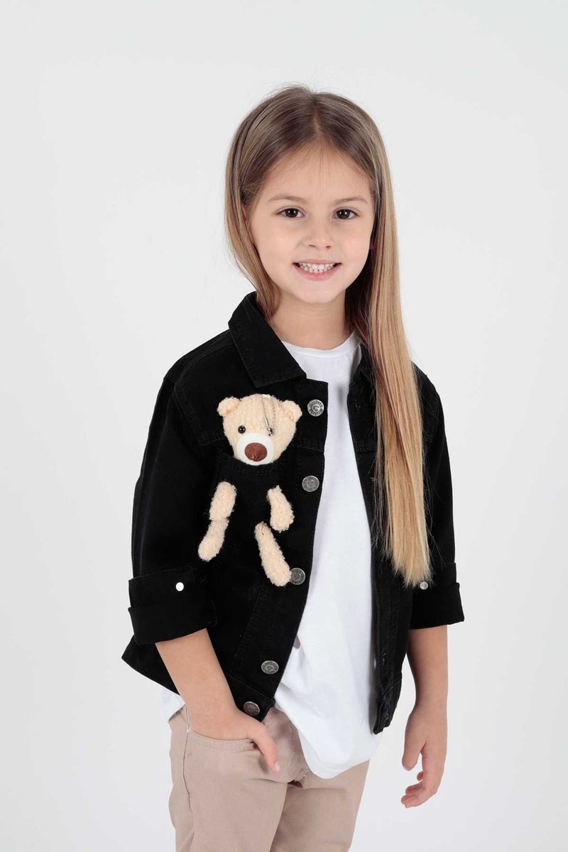 Ahenk Kids Girls Teddy Bear Cotton Jean Jacket Suitable for Daily Fashion AK22176023  - Image 1