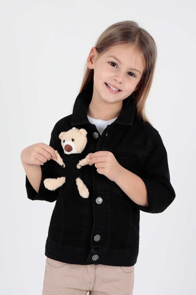 Ahenk Kids Girls Teddy Bear Cotton Jean Jacket Suitable for Daily Fashion AK22176023  - Image 2
